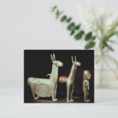 ラマ、アルパカ、女性 ポストカード (スタンド正面)