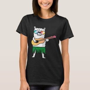 ラマ ウクレレ ルアウ かわいい 涼しい ハワイ アルパカ Tシャツ