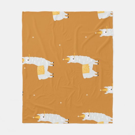 ラマ、オレンジ色の背景：誕生日パターン。 フリースブランケット (正面)