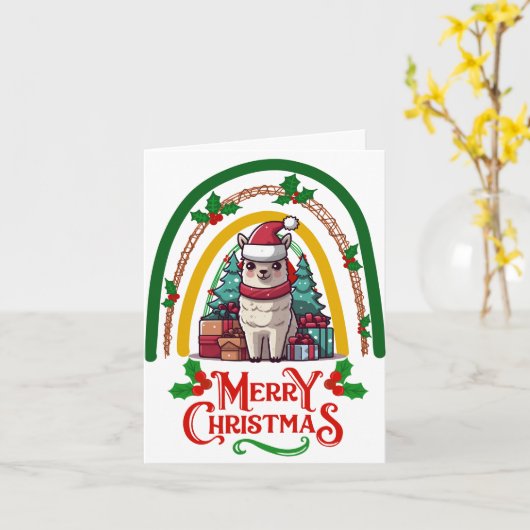 ラマ・クリスマス カード (黄色い花)