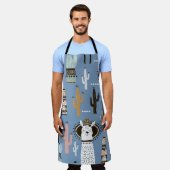 ラマ、サボテン、手描き要素パターン。 エプロン (着用した状態)