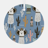 ラマ、サボテン、手描き要素パターン。 ガラスオーナメント (裏面)