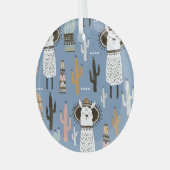 ラマ、サボテン、手描き要素パターン。 ガラスオーナメント (正面左)