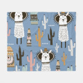 ラマ、サボテン、手描き要素パターン。 フリースブランケット (正面(横))