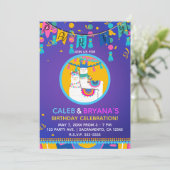 ラマ パープル ブルー イエロー カラフル バースデー パーティー 招待状 (スタンド正面)