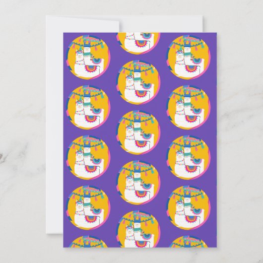 ラマ パープル ブルー イエロー カラフル 誕生日パーティー 招待状 (裏面)