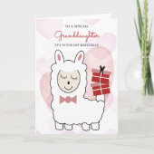 ラマ&ピンクハート誕生日 カード (正面)