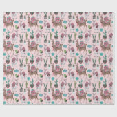 ラマ |ピンク |折り返し紙 ラッピングペーパー (フラット)