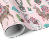 ラマ |ピンク |折り返し紙 ラッピングペーパー (ロールコーナー)