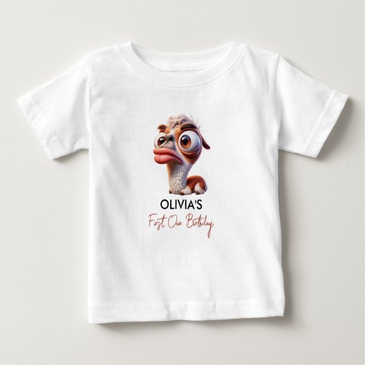 ラマ・フィエスおもしろいタ・カリカチュア1歳 ベビーTシャツ (正面)