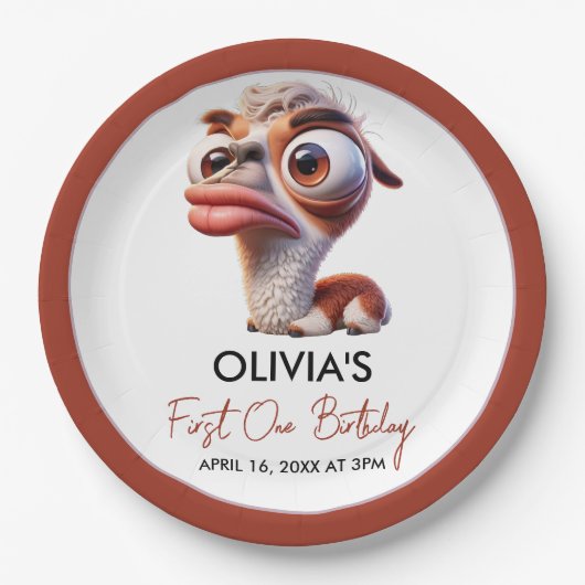 ラマ・フィエスおもしろいタ・カリカチュア1歳 ペーパープレート (正面)