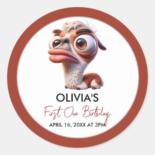 ラマ・フィエスおもしろいタ・カリカチュア1歳 ラウンドシール (正面)