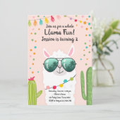 ラマ フィエスタ バースデー アルパカ フィエスタ ピンク ガール 招待状 (スタンド正面)