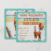 ラマ&フェザー誕生日招待状 招待状 (正面/裏面)