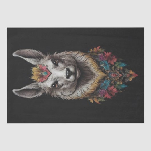 ラマ&フラワーポートレートデクページティッシュペーパー 薄葉紙 (正面)