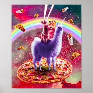 ラマ・ユニコーンに乗るレーザーアイズ宇宙猫 ポスター