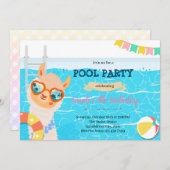 ラマ・ユニコーンプールの誕生日パーティーの招待 招待状 (正面/裏面)