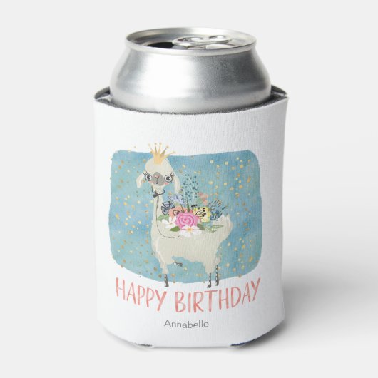 ラマ ラブ ウォーターカラー かわいい おもしろい 誕生日パーティー  缶クーラー (缶正面)