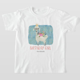 ラマ ラブ ウォーターカラー かわいい 誕生日 パーティー ガール Tシャツ
