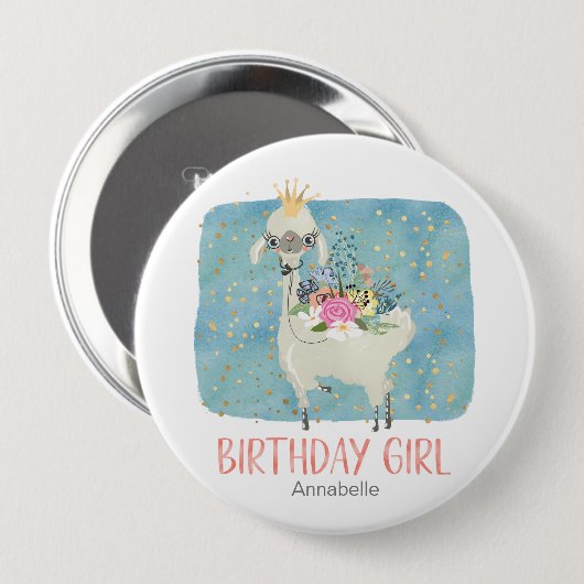 ラマ ラブ ウォーターカラー かわいい 誕生日 パーティー 女子 缶バッジ (正面&裏面)
