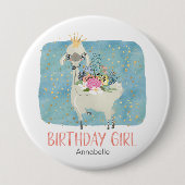 ラマ ラブ ウォーターカラー かわいい 誕生日 パーティー 女子 缶バッジ (正面)