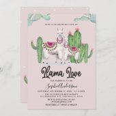 ラマ・ラブ・フィエスタ・サボテン・メキシコ・ベビーシャワー 招待状 (正面/裏面)
