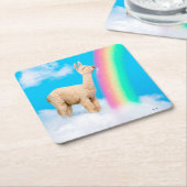 ラマ·リッキング·レインボー スクエアペーパーコースター (アングル)