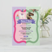 ラマ&恐竜招待状ボーイガール誕生日 招待状 (スタンド正面)