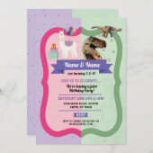 ラマ&恐竜招待状ボーイガール誕生日 招待状 (正面/裏面)