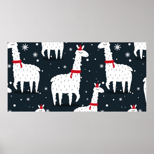 ラマ, 手描きの背景。カラフルなシームレスパターン動物, 雪。装飾的なかわいい壁紙。重なり合う背景ヴ ポスター (正面)