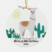 ラマCHristmasおもしろいオーナメント セラミックオーナメント (正面)