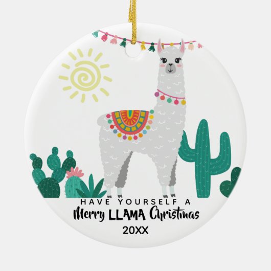 ラマCHristmasおもしろいオーナメント セラミックオーナメント (裏面)