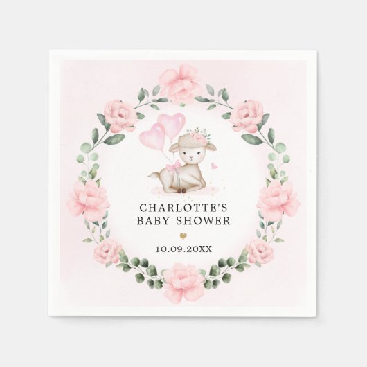 ラムかわいらしベビーピンクのフローラ赤ちゃんシャワーの好意 スタンダードカクテルナプキン (正面)