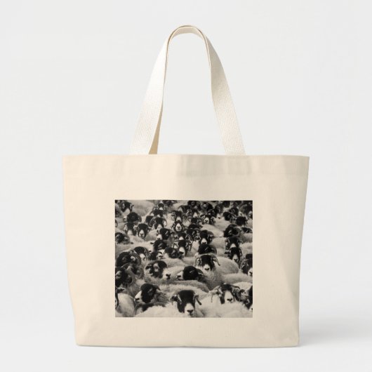 ラムのロード羊の黒と白 ラージトートバッグ (正面)