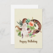 ラムの頭蓋骨と多肉植物 オーダーメイドの誕生日カード (正面/裏面)