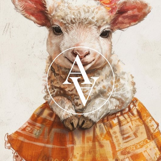 ラムオレンジ絵を描のスカートかわいい羊の動物 ポスター