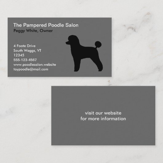 ラムカットのヘアカットを施した黒いトイプードルシルエット 名刺 (正面/裏面)
