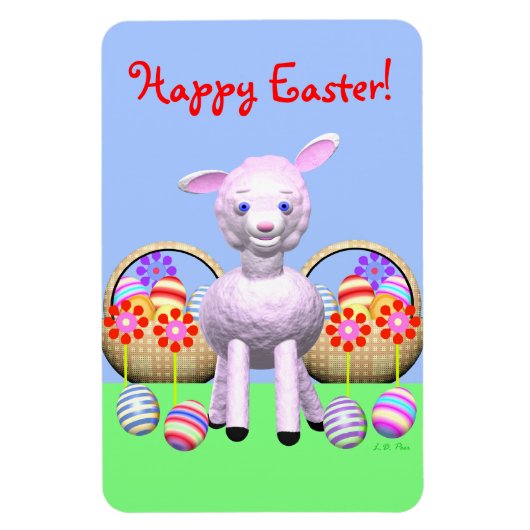 ラムキャラクターとイースターバスケット マグネット (縦)