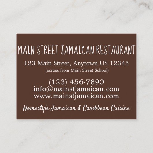 ラムケーキジャマイカカリブのフードレストランシェフ 名刺 (裏面)