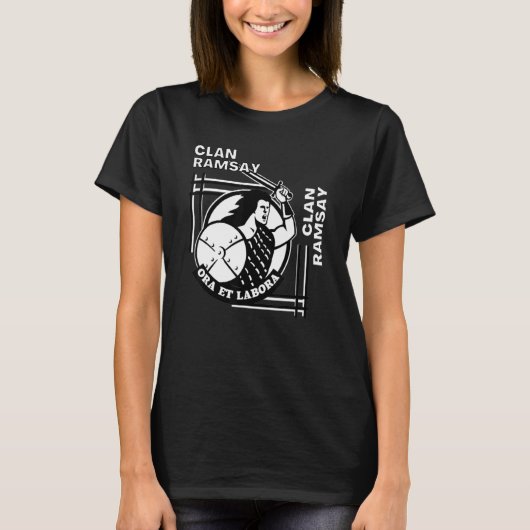 ラムジー氏族ゲール語モットー剣士 Tシャツ (正面)