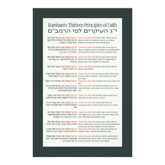 ラムバムのユダヤ教の13原則ダークグリーン フォトプリント (正面)