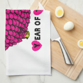 ラムヒツジまたはヤギのピンクキッチンタオルの年 キッチンタオル (四つ折り)