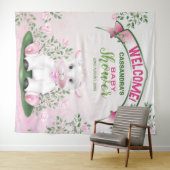 ラムピンクのフローラ赤ちゃんシャワー背景 タペストリー (インサイチュ(横))