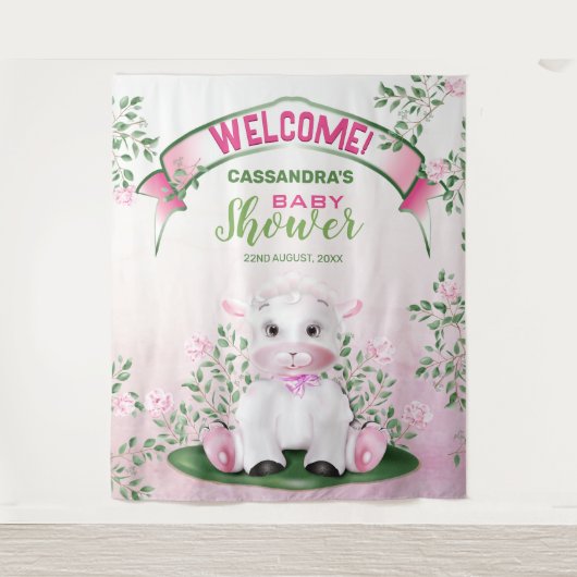 ラムピンクのフローラ赤ちゃんシャワー背景 タペストリー (正面)