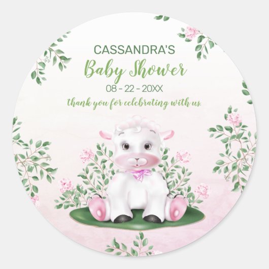 ラムピンクフローラベビーシャワー ラウンドシール (正面)