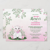 ラムピンクフローラベビーシャワー 招待状 (正面/裏面)