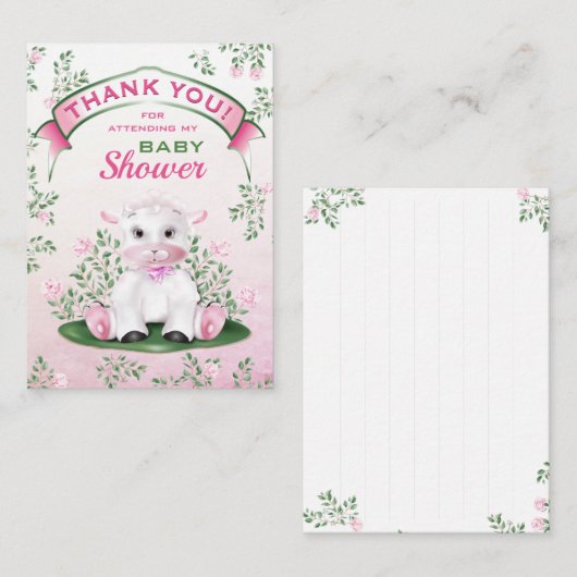 ラムピンクフローラ赤ちゃんシャワーありがとう ノートカード (正面/裏面)