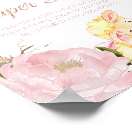 ラムピンク牡丹とバラ赤ちゃんシャワーおむつラッフル ポスター (角)