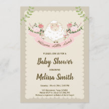 ラムベビーシャワー招待状ガールピンク春