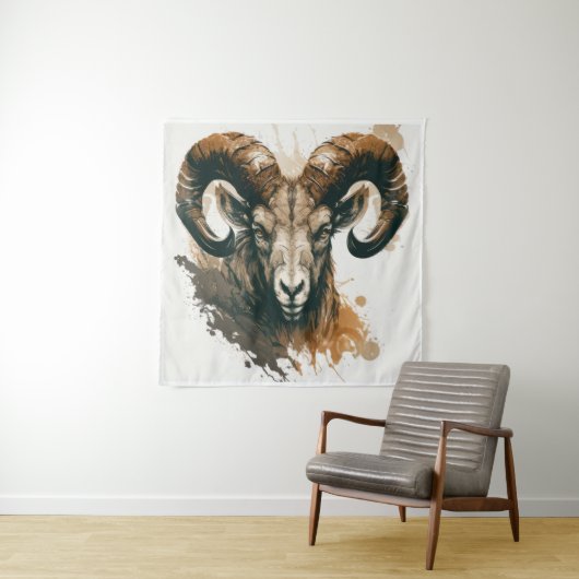 ラムポートレート絵画動物野生動物アウトドアアート タペストリー (インサイチュ)